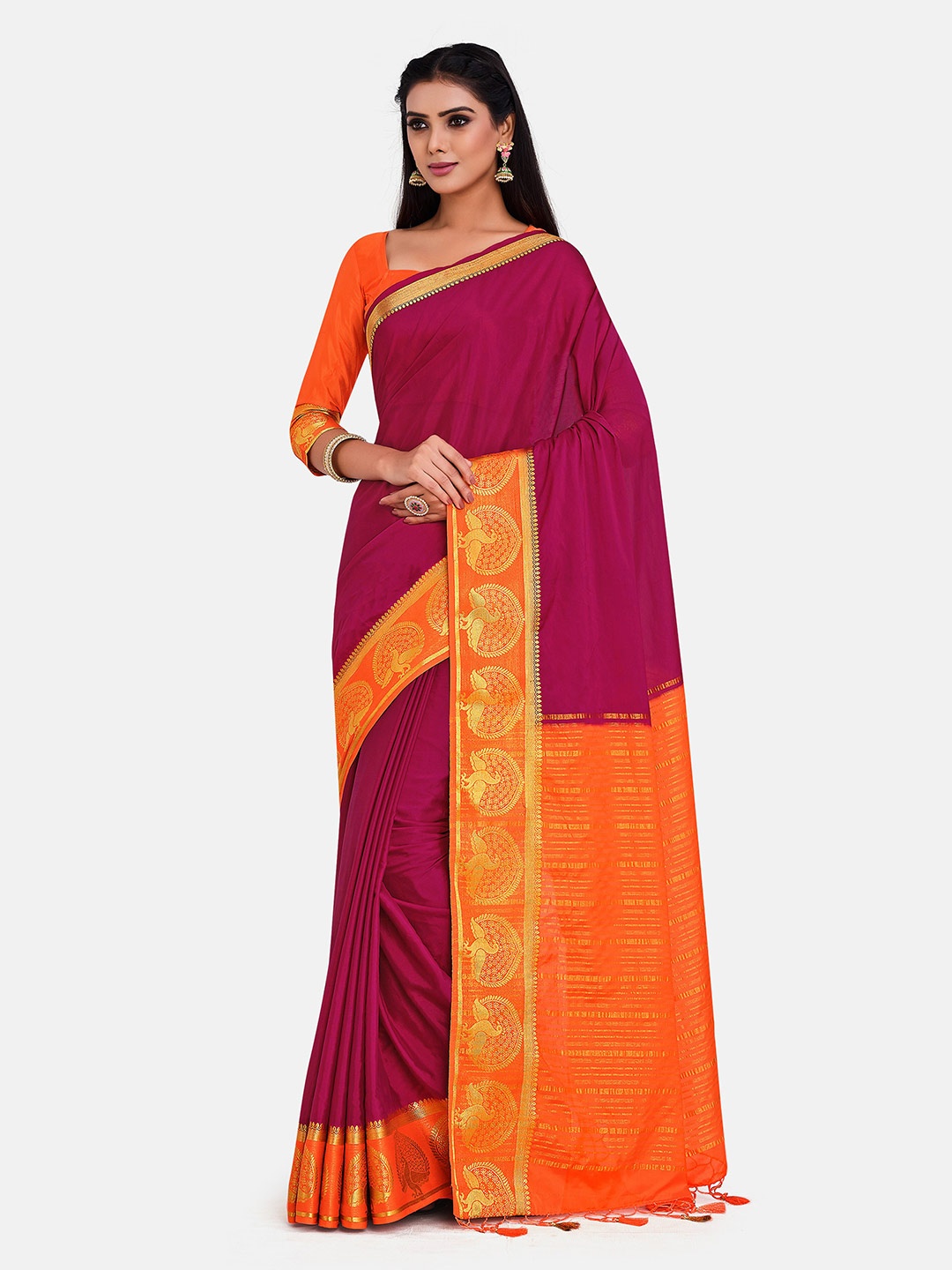 

MIMOSA Pink & Orange Zari Mysore Silk Saree