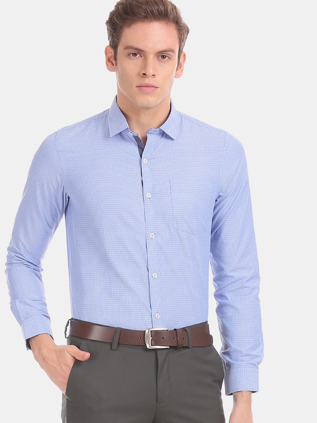 

Excalibur Men Blue Slim Fit Printed Formal Shirt