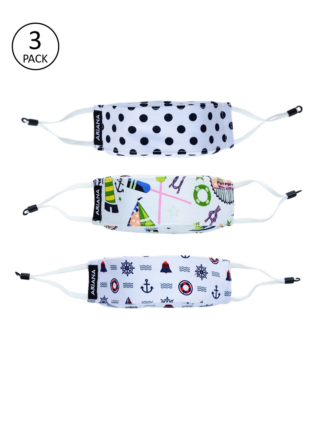 

Ariana Kids Pack Of 3 Multi Printed 7-Ply Reusable 3D Cotton Face Masks