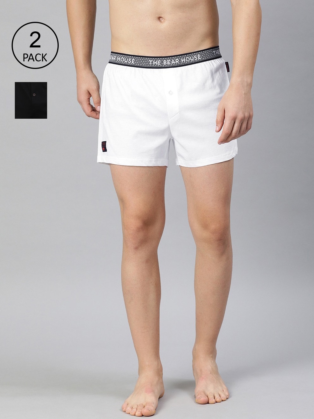 

THE BEAR HOUSE Men Pack Of 2 Assorted Pure Cotton Boxers