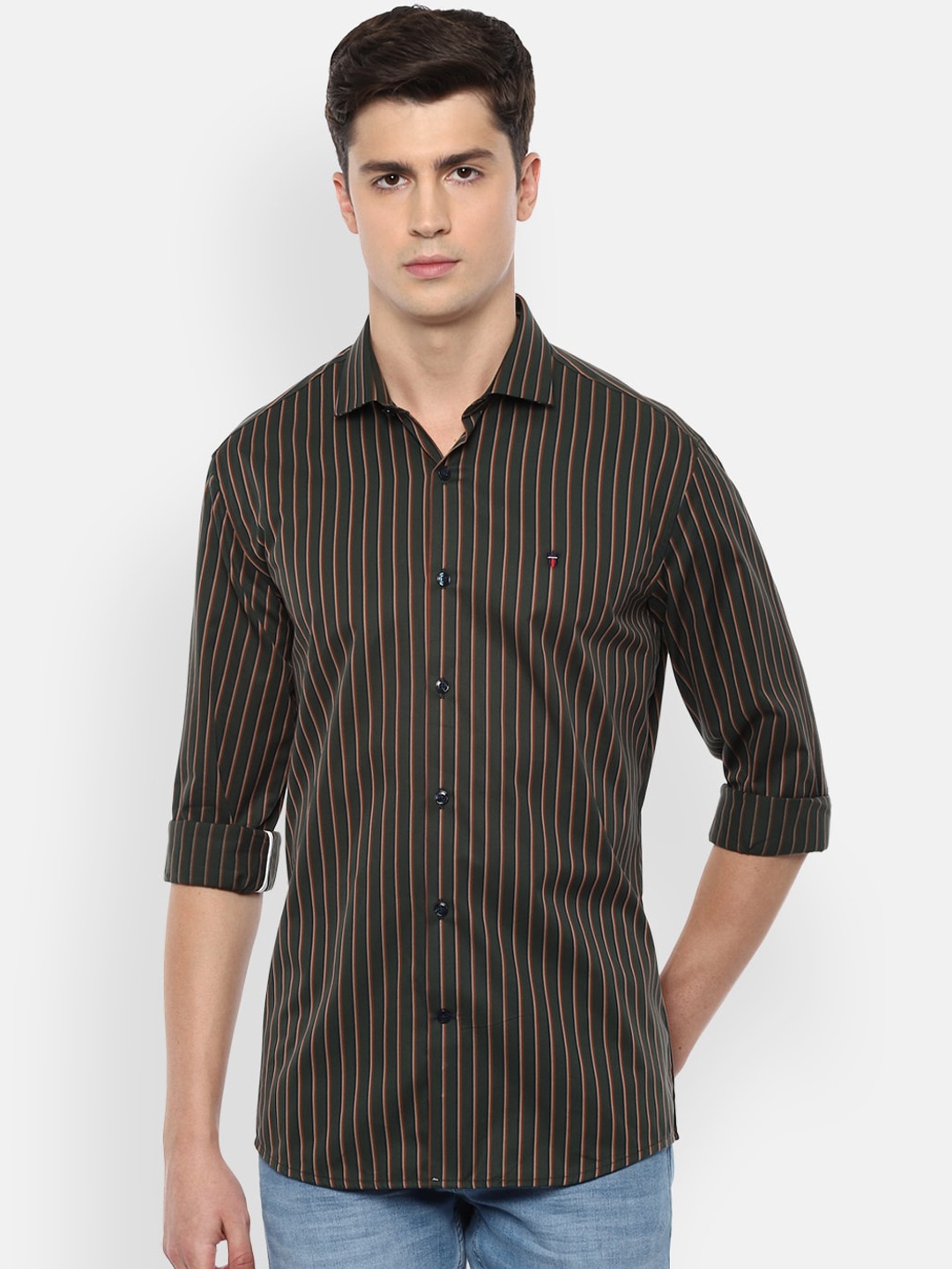 

Louis Philippe Sport Men Olive Slim Fit Striped Casual Shirt