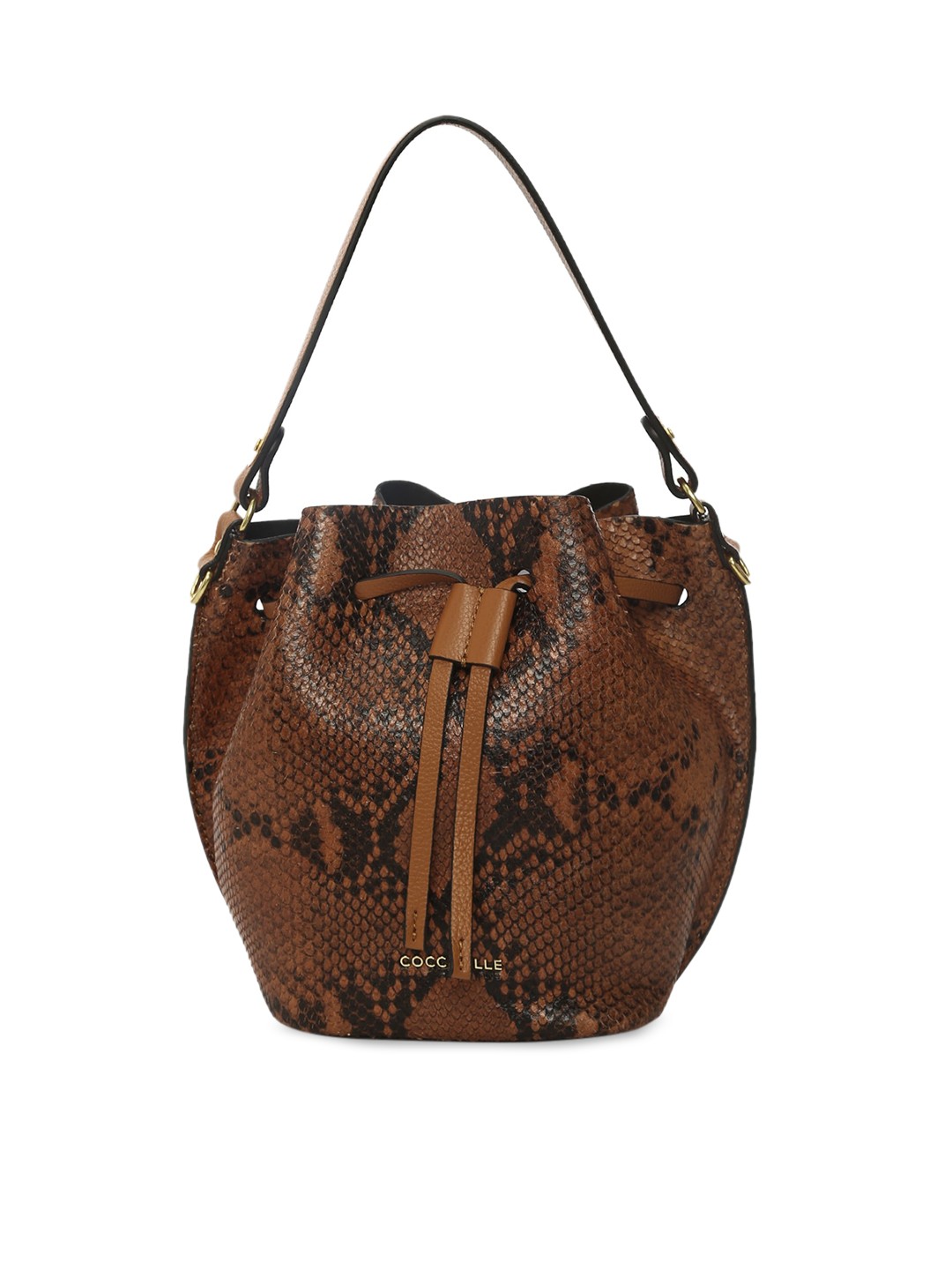 

Coccinelle Tan Snake Skin Textured Leather Bucket Handheld Bag