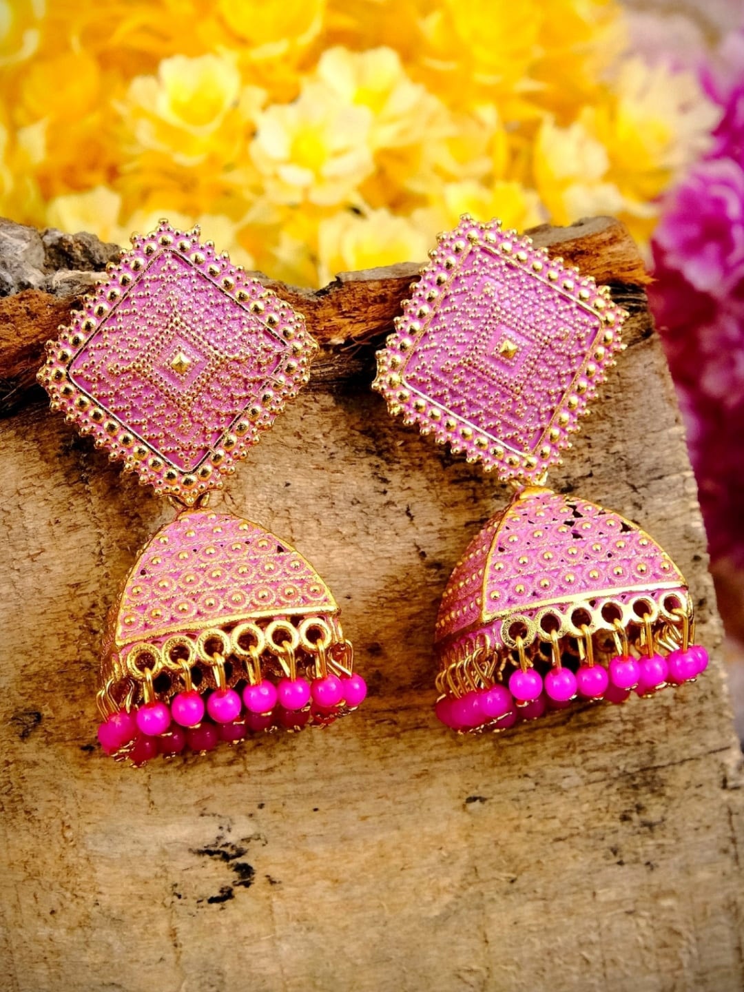 

Crunchy Fashion Pink Contemporary Jhumkas Earrings