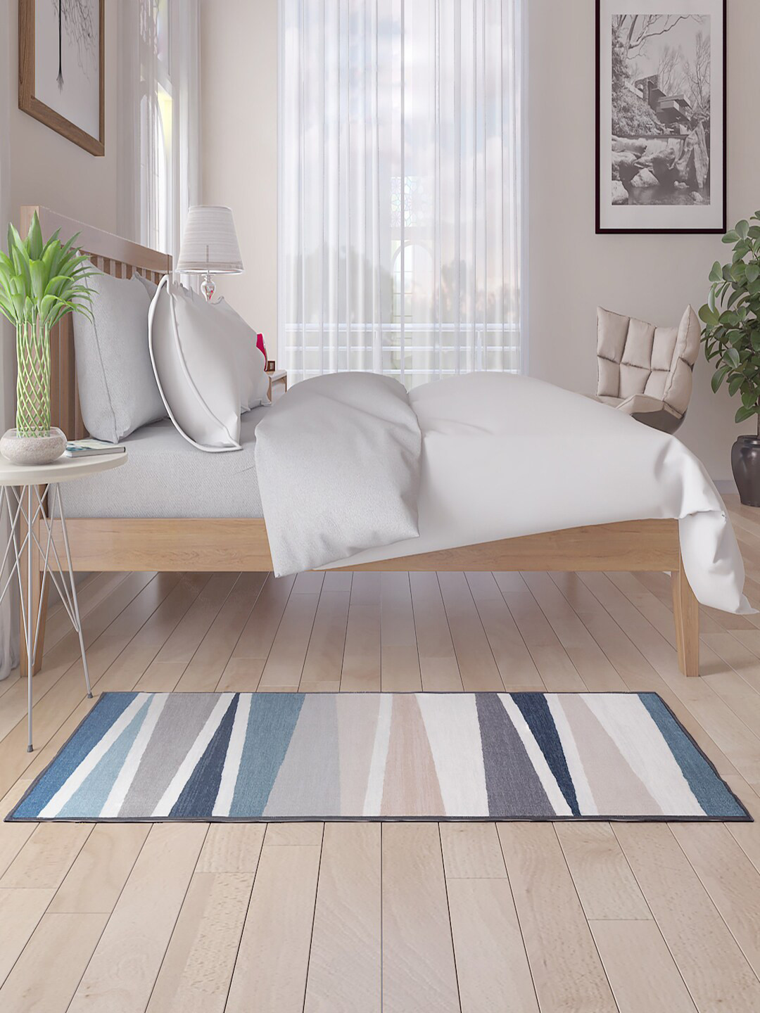 

Status Beige & Blue Abstract Patterned Floor Runner