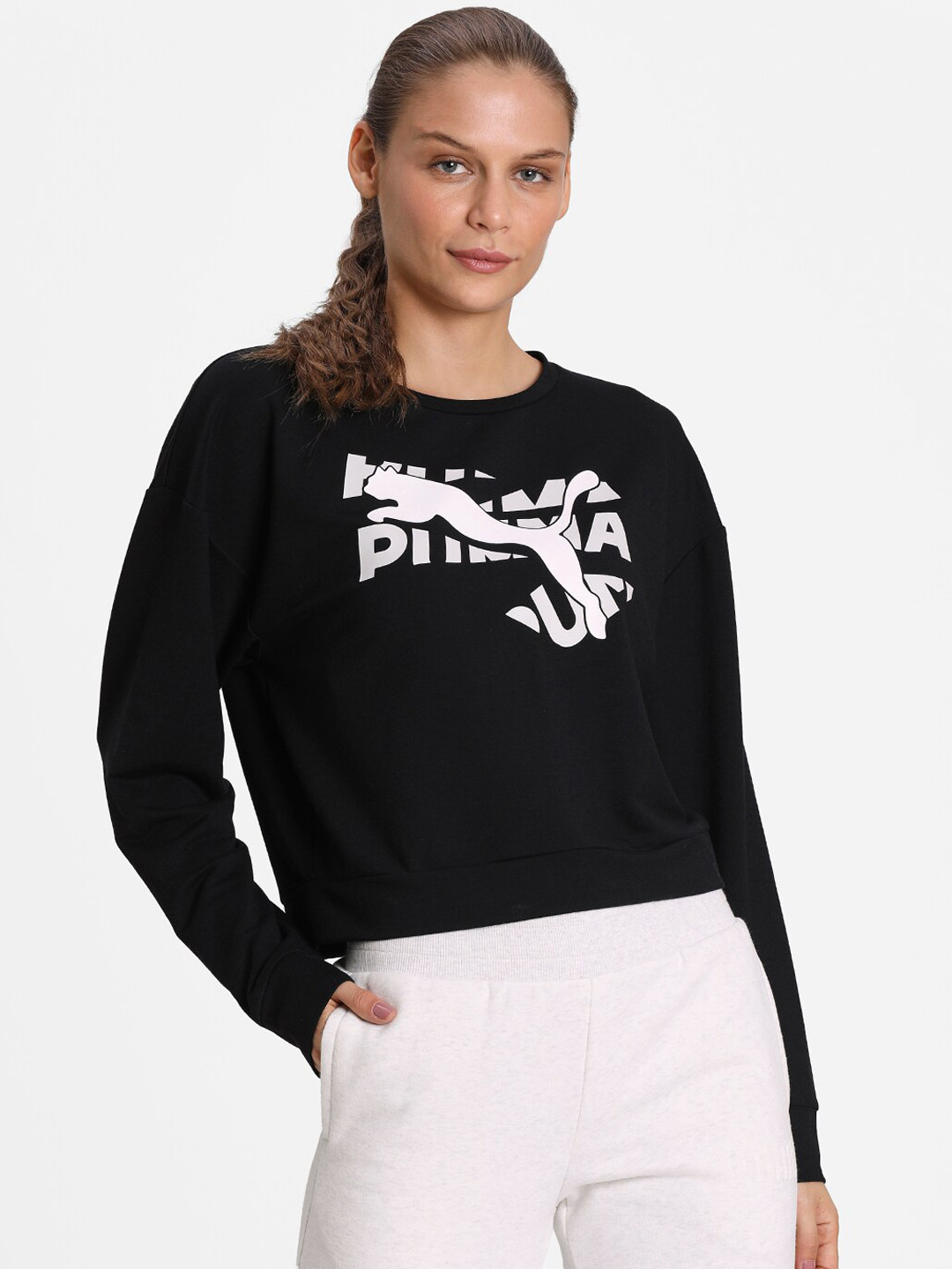 

Puma Women Black & White Modern dryCELL Relaxed Fit Sweatshirt