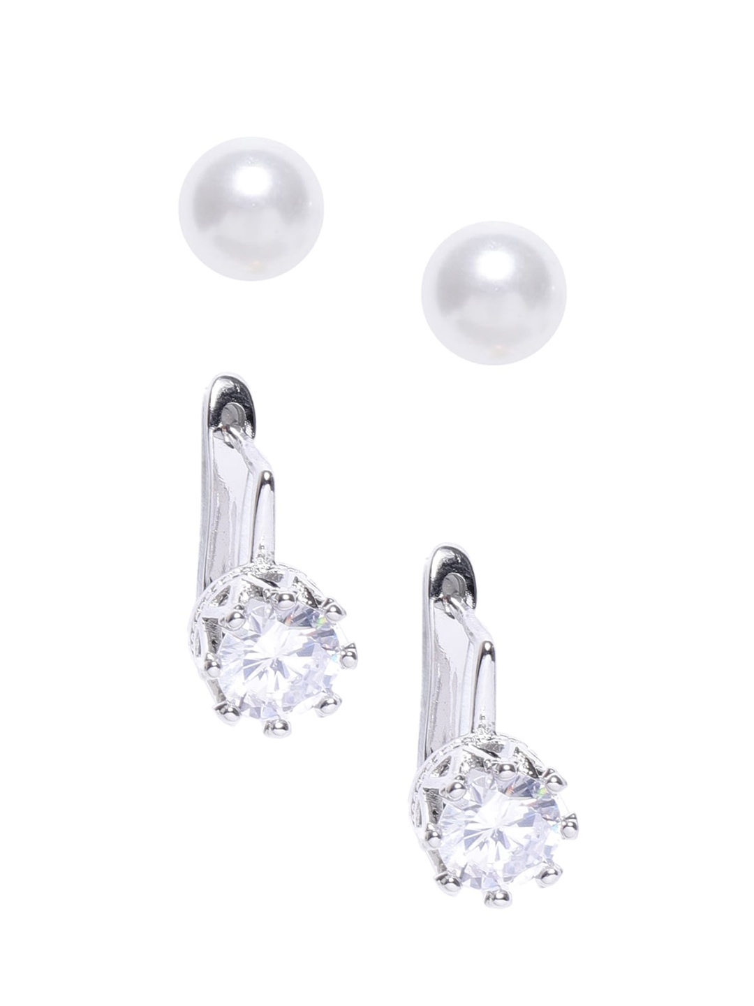 

OOMPH Set of 2 Silver & White Circular Studs Earrings