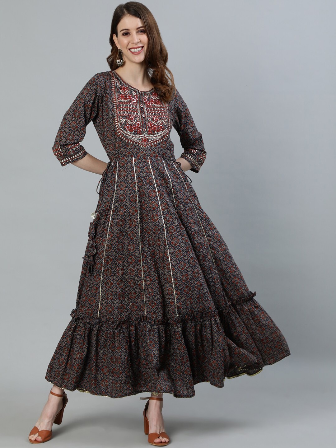 

Ishin Women Blue & Red Floral Printed Anarkali Kurta