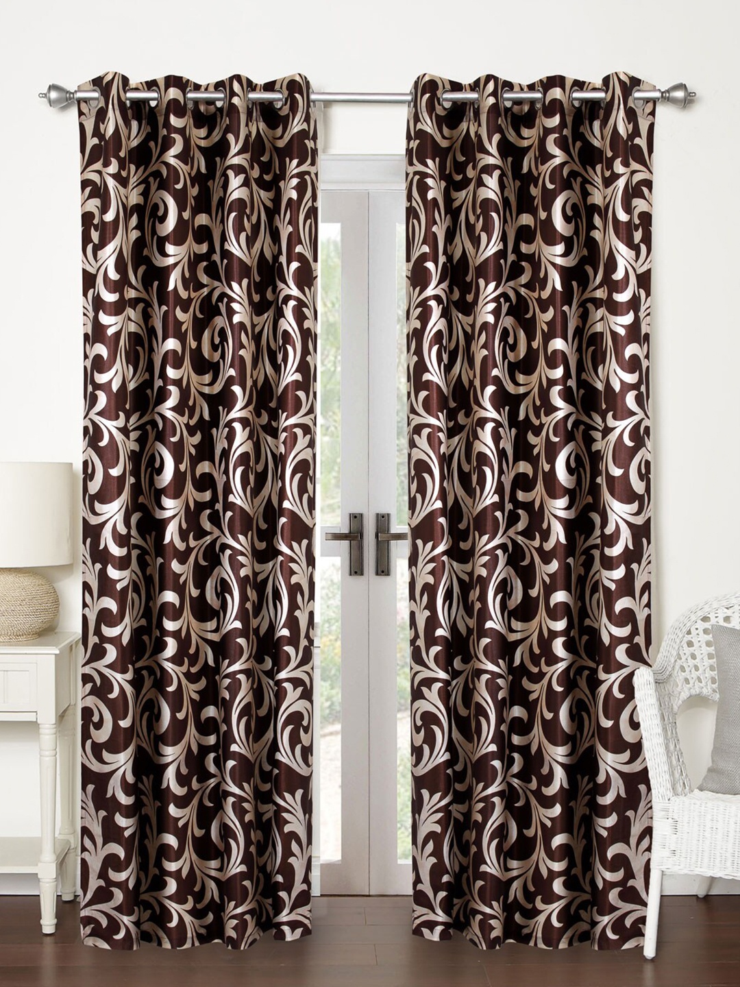 

Home Sizzler Brown & White Set of 2 Long Door Curtain