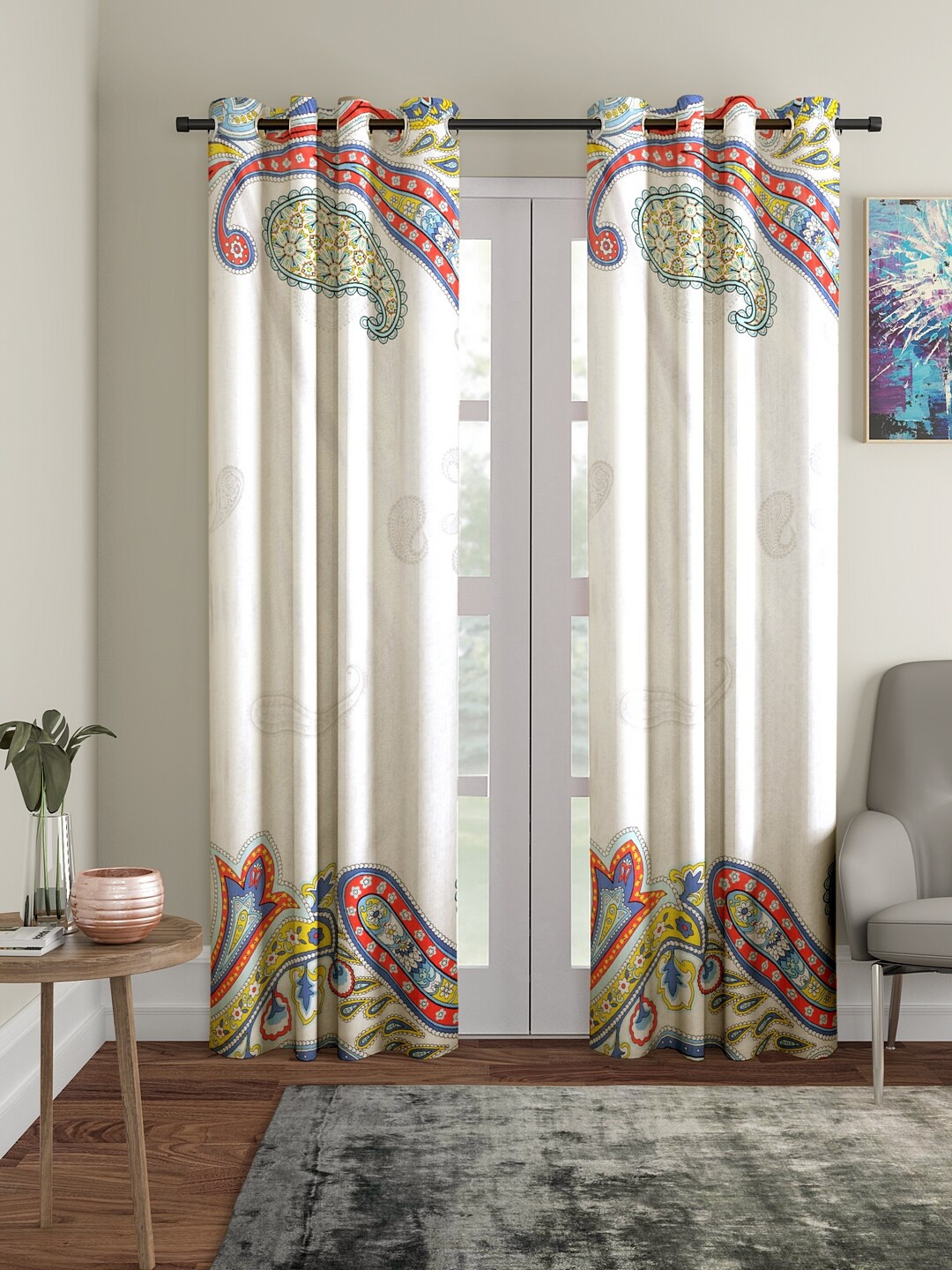 

Home Sizzler White & Red Set of 2 Ethnic Motifs Door Curtain