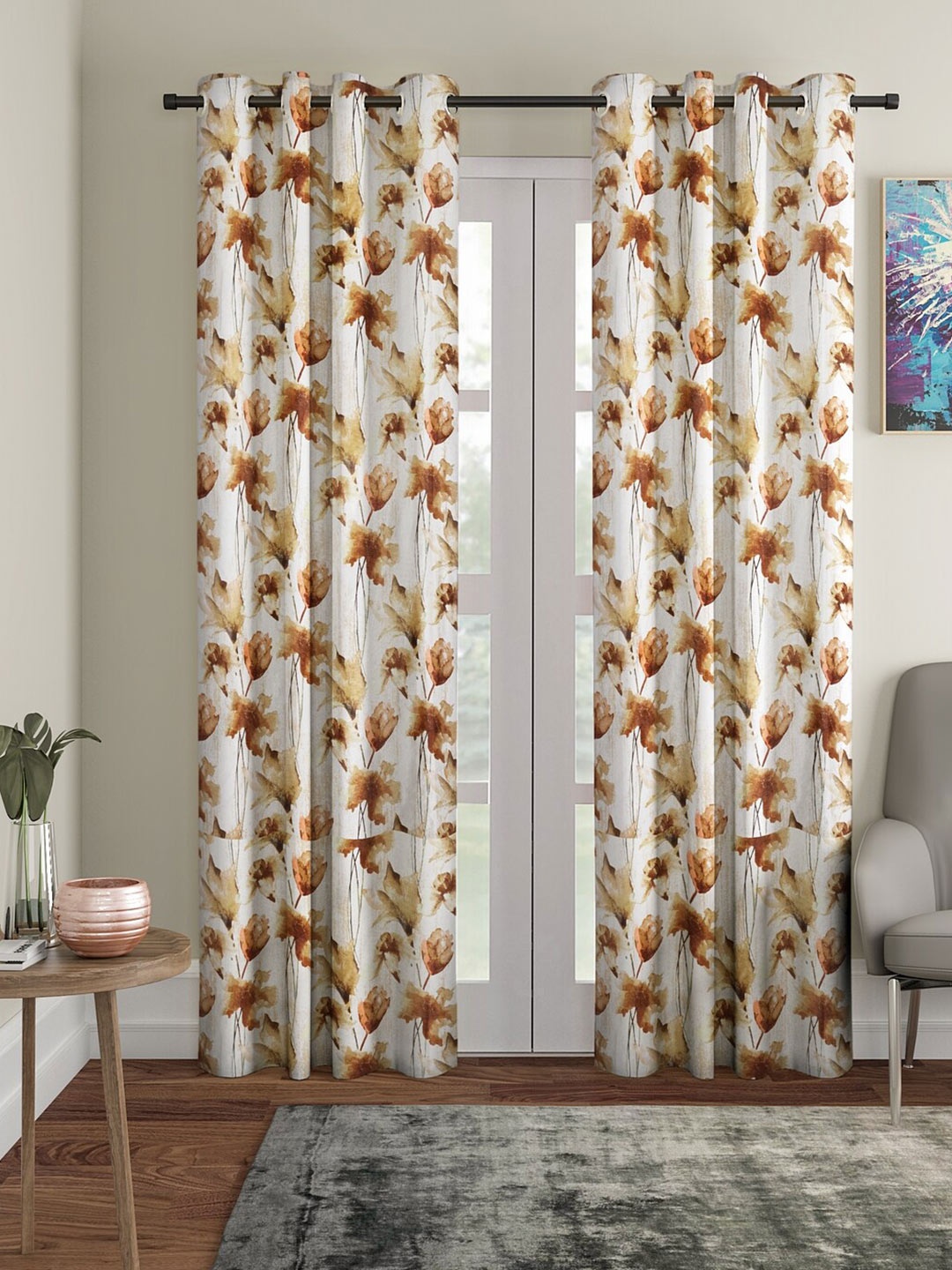 

Home Sizzler White & Brown Set of 2 Floral Long Door Curtain