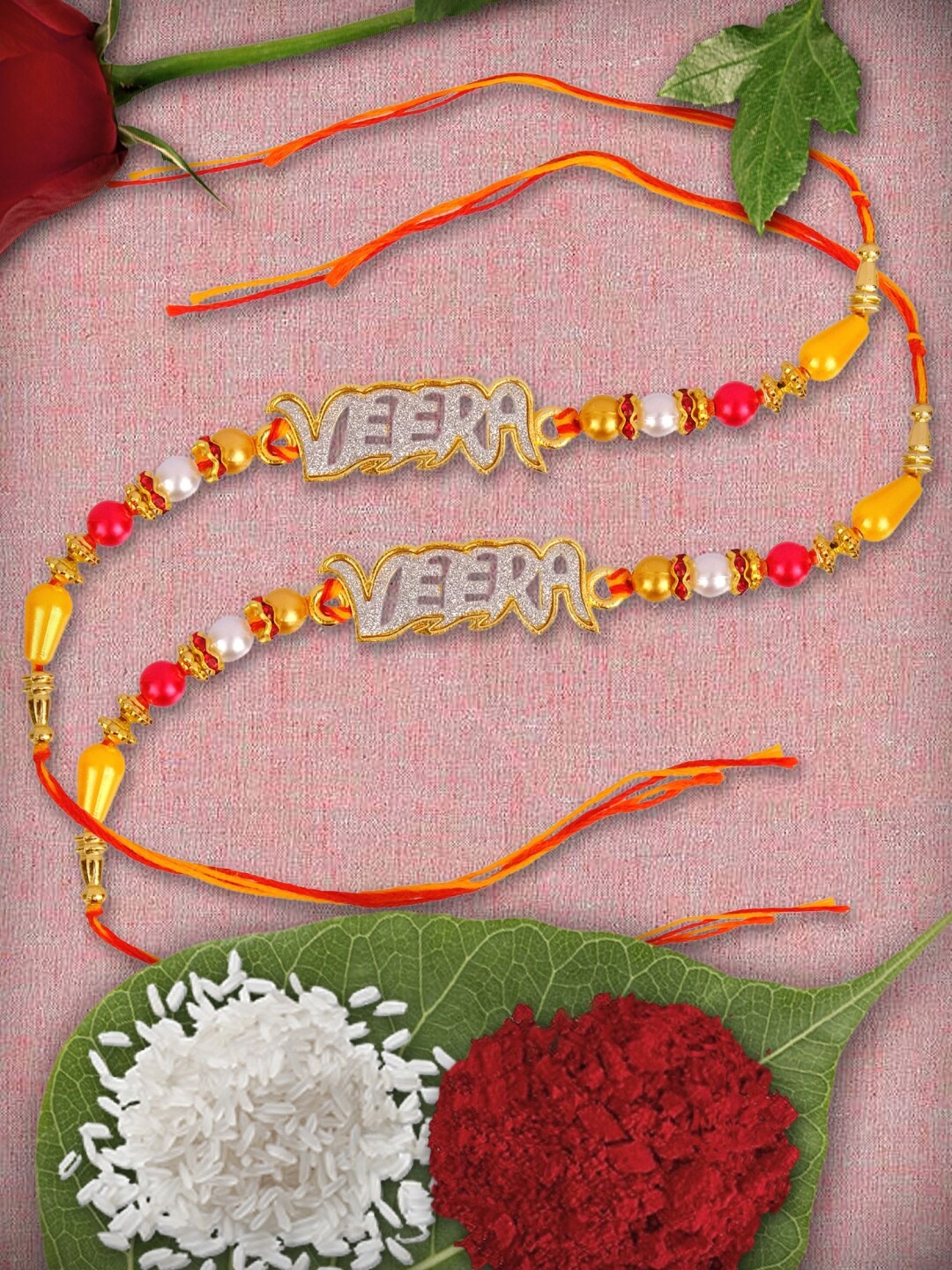 

Crunchy Fashion Men Yellow & Red Set of 2 Designer Traditional Veera Rakhi