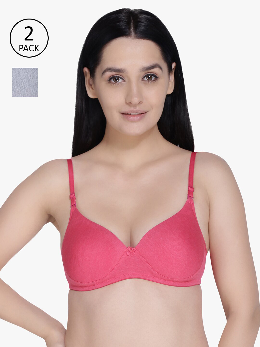 

Anoma Pack Of 2 Pink & Grey T-shirt Bras Full Coverage Heavily Padded ANM01-PK2