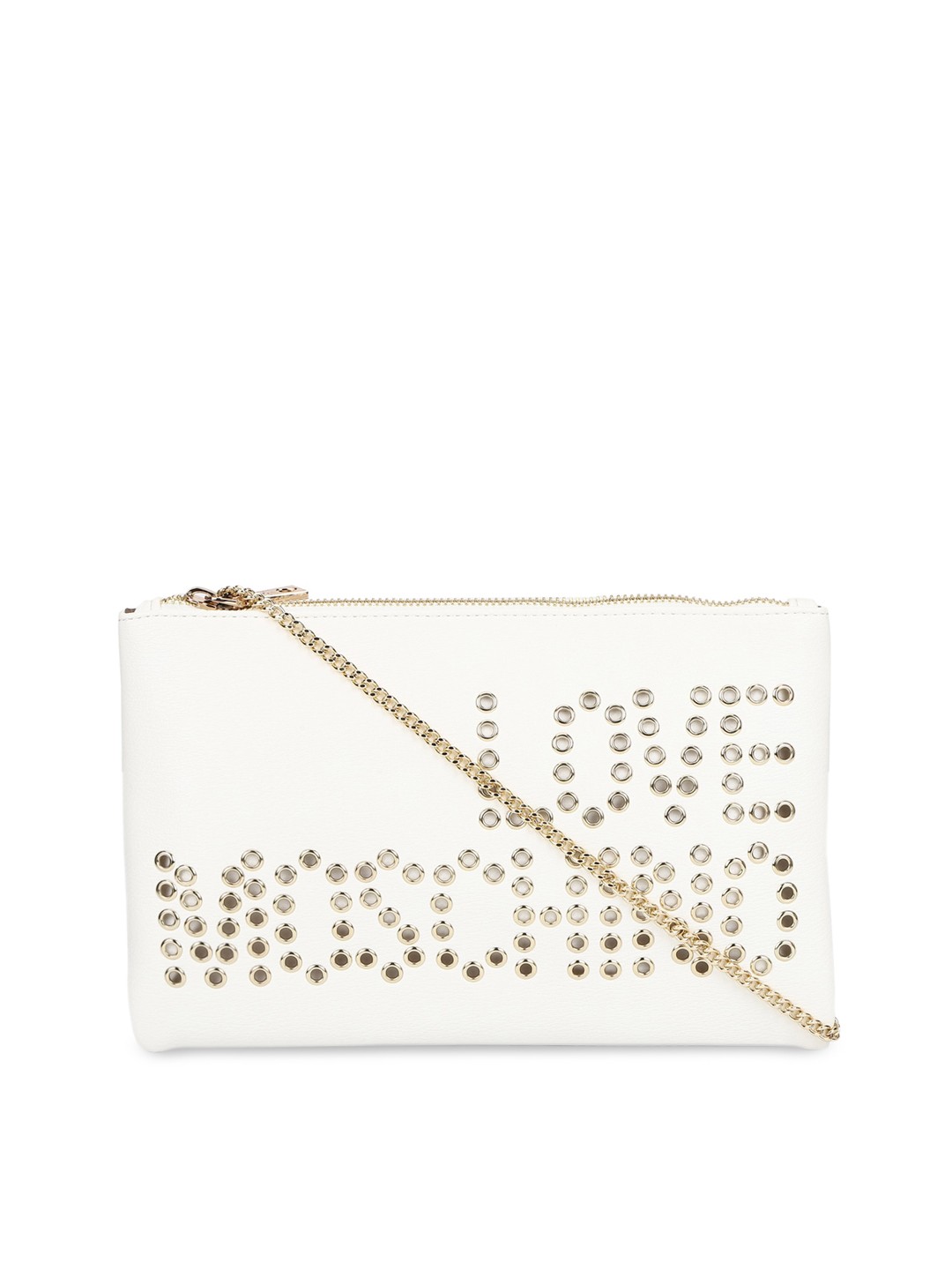 LOVE MOSCHINO Women White Embellished Bucket Sling Bag