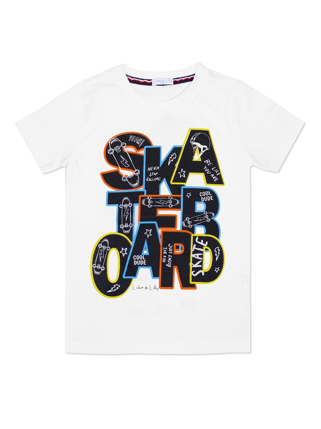 Luke & Lilly Boys White Typography Printed Cotton T-shirt