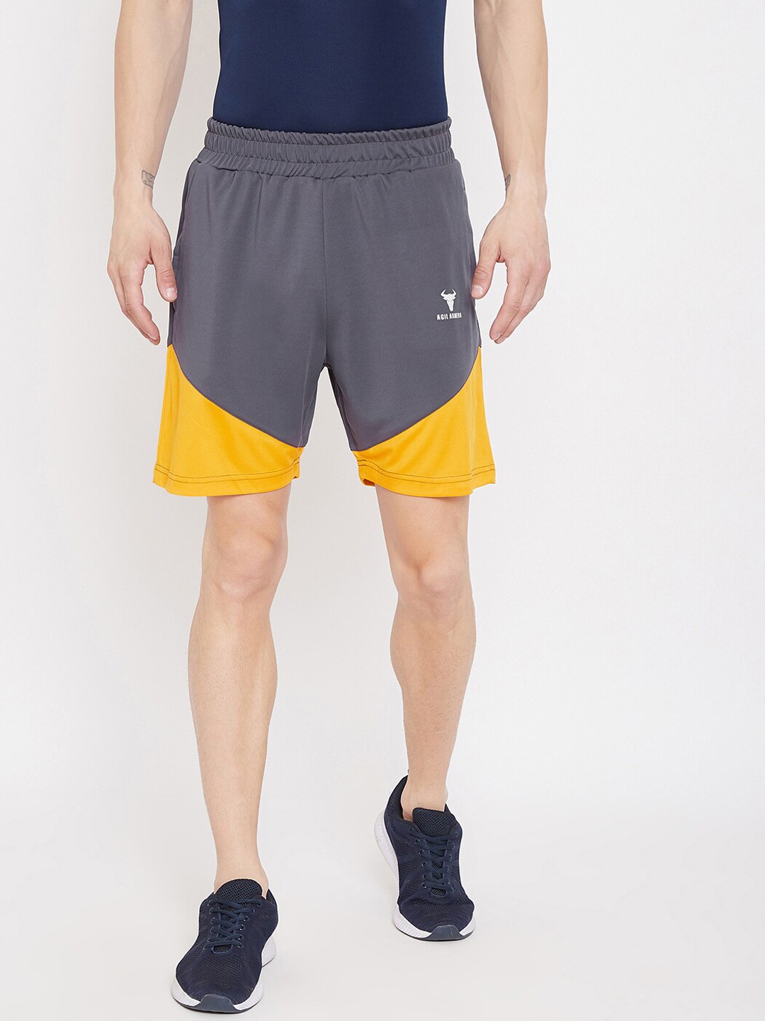 

AGIL ARMERO Men Multi Colourblocked Mid-Rise Sports Shorts