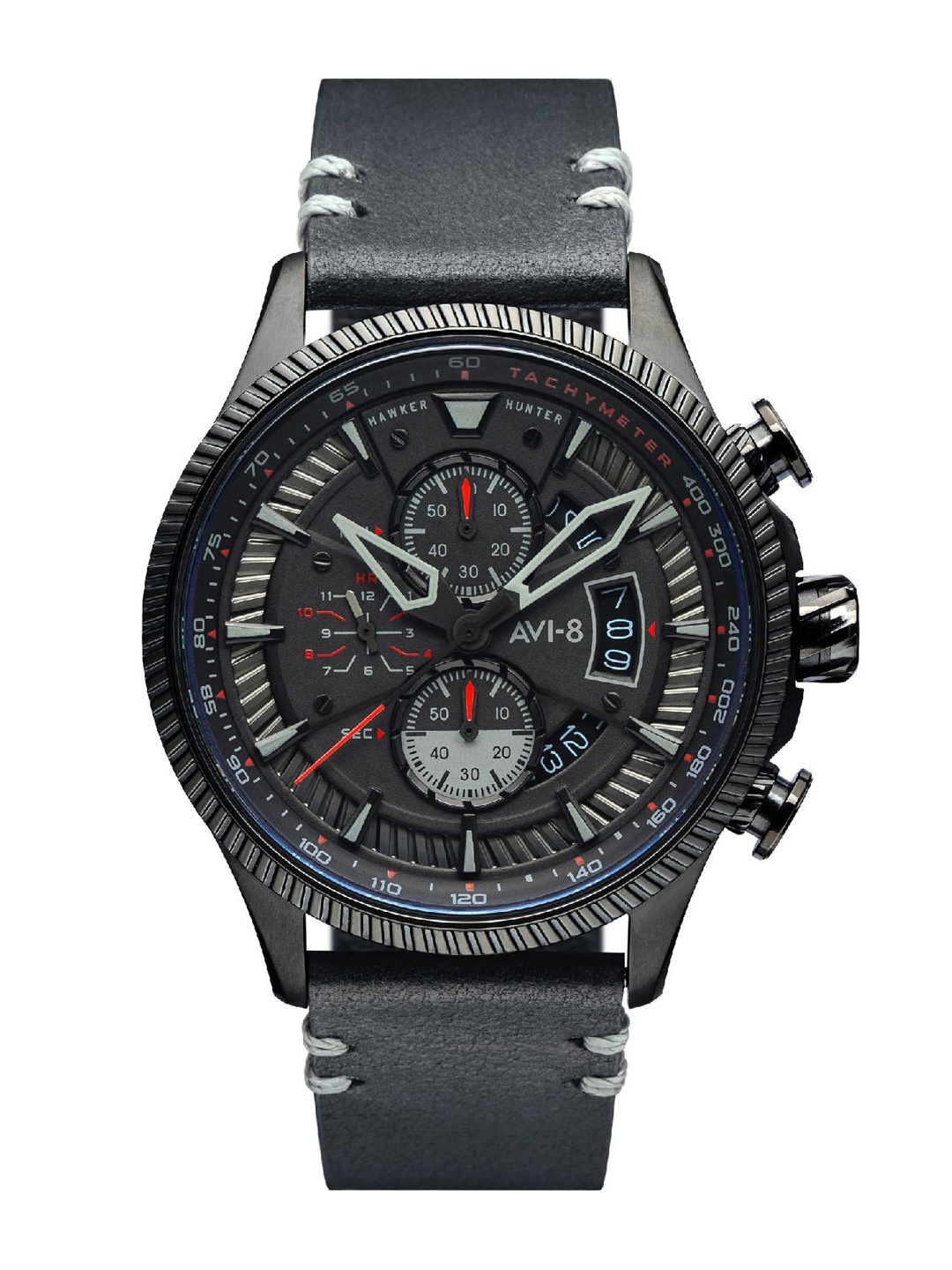 

AVI-8 Men Black Round Dial Chronograph Tachymeter Leather Analogue Watch AV-4064-05