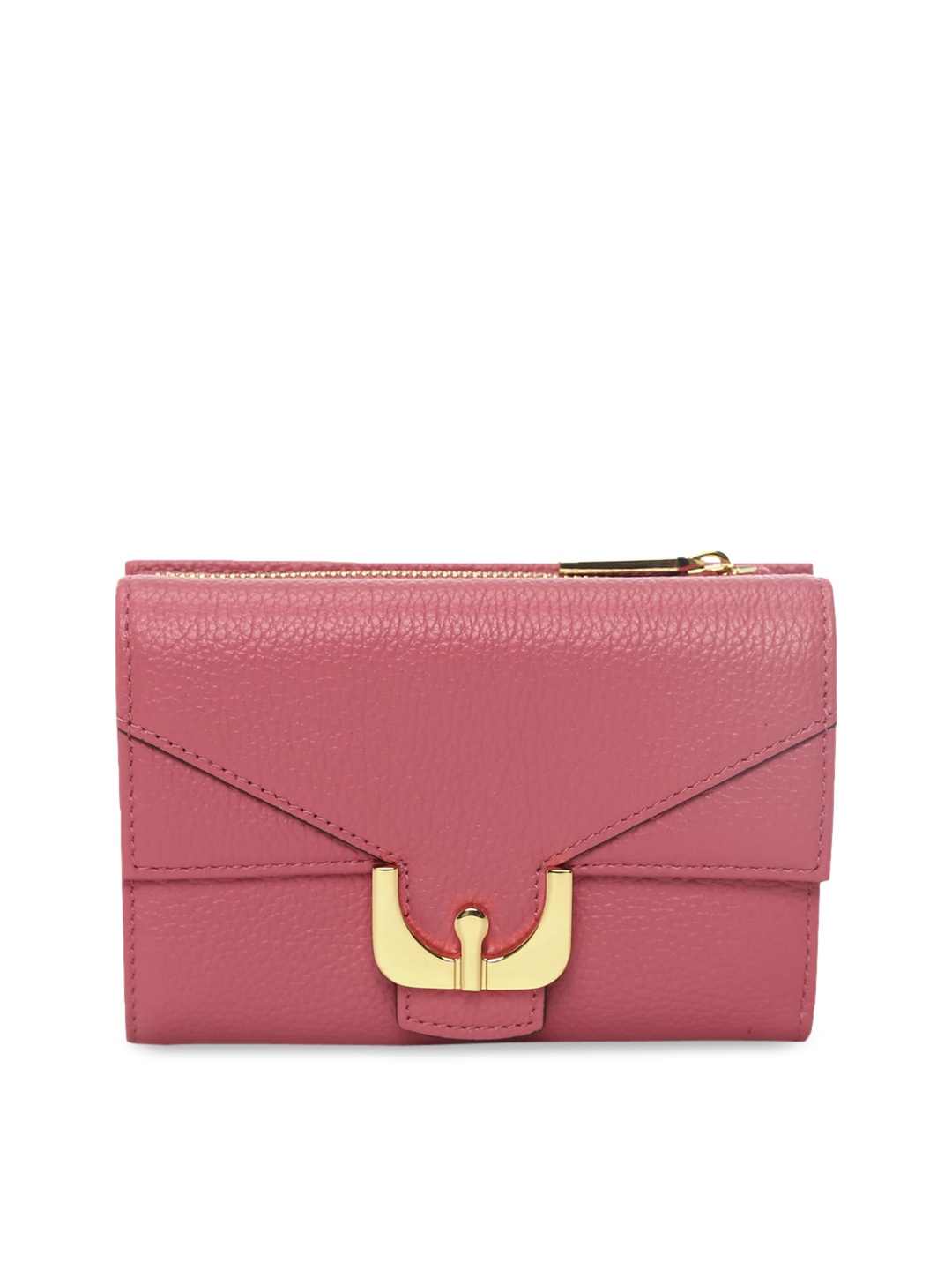 

Coccinelle Women Pink Colourblocked Solid Leather Zip Around Wallet