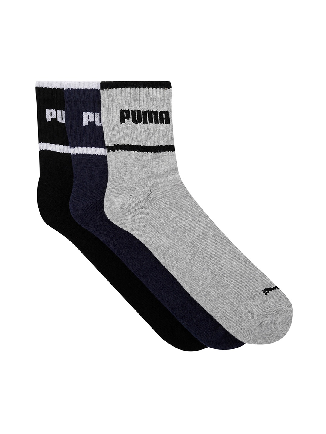 

Puma Unisex Pack of 3 Solid Above Ankle Length Seasonal Graphic Socks with Logo Detailing, Assorted