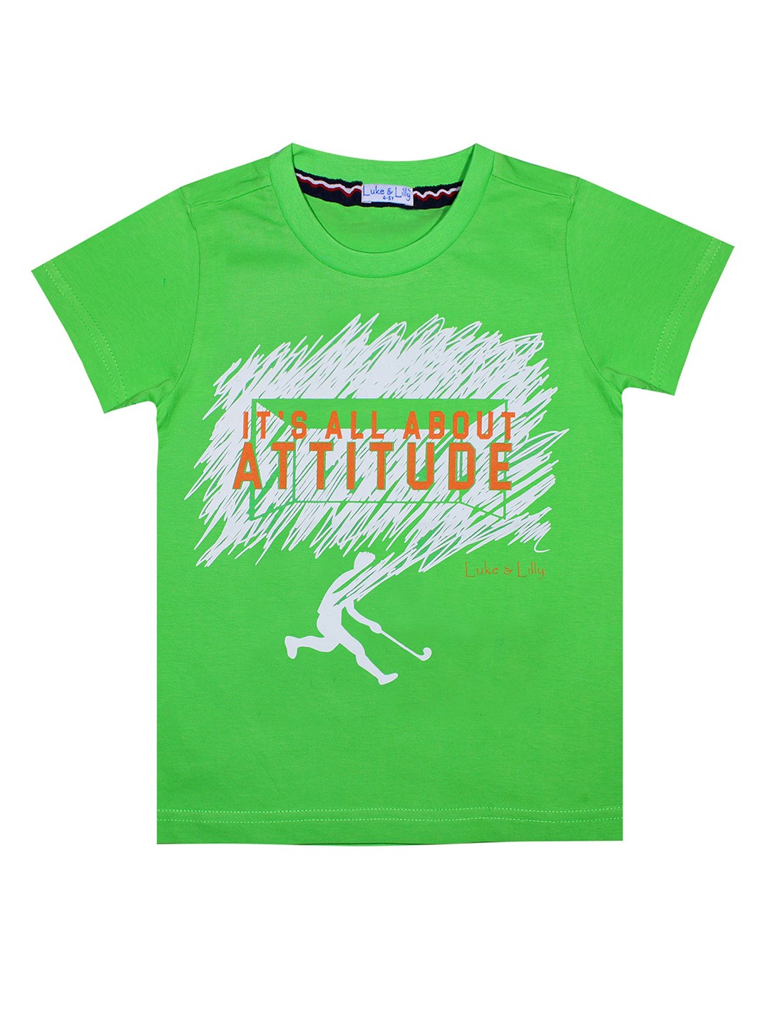 

Luke Lilly Boys Green Typography Printed Pure Cotton T-shirt
