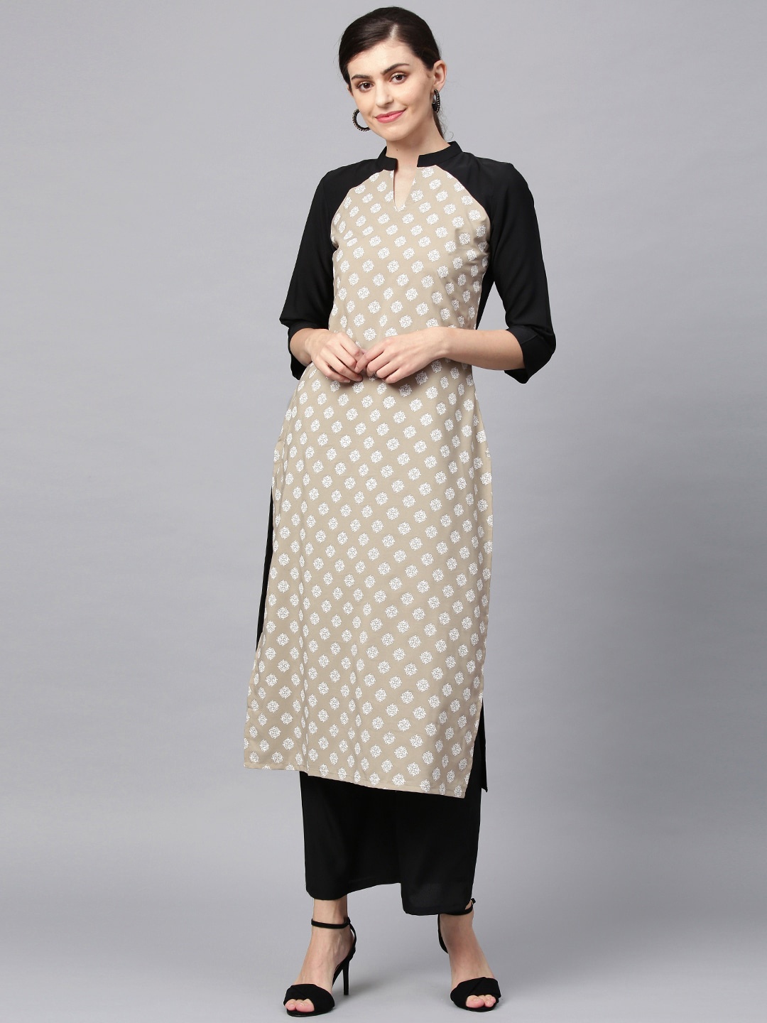 

ZIYAA Women Beige Ethnic Motifs Printed Kurta with Trousers