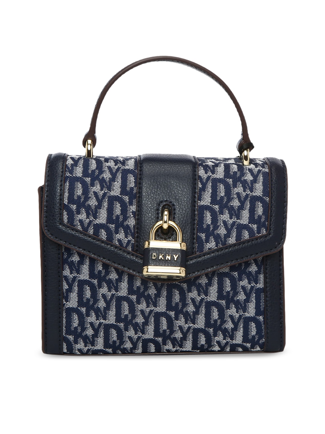 

DKNY Women Navy Blue Self-Design Typography Satchel Handbags