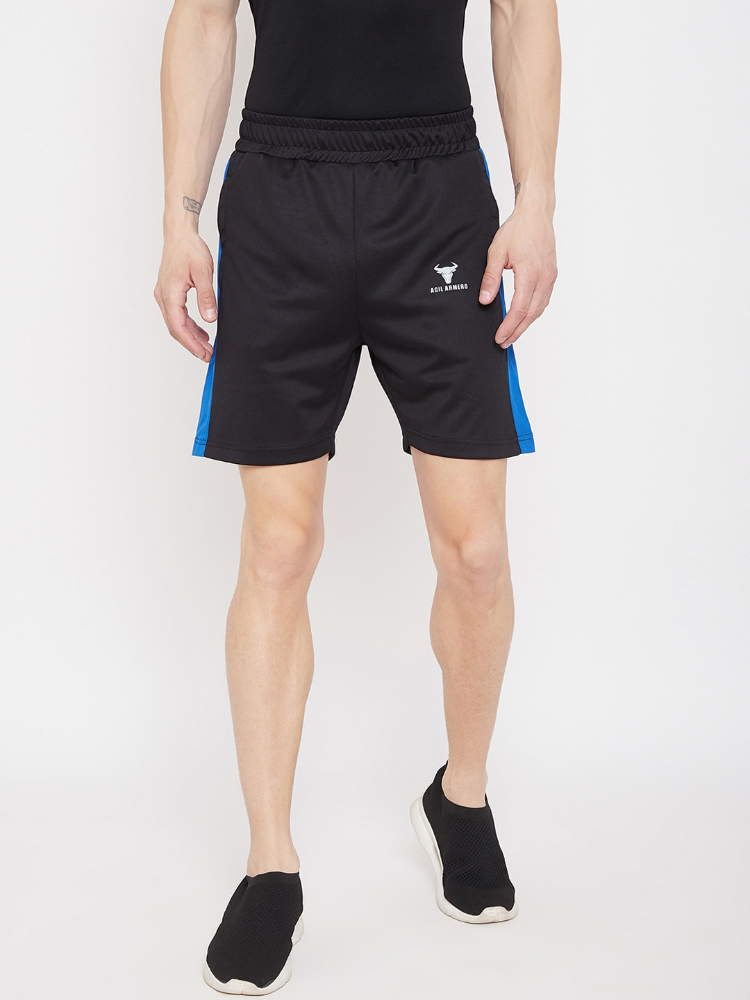 

AGIL ARMERO Men Black Colourblocked Mid-Rise Sports Shorts