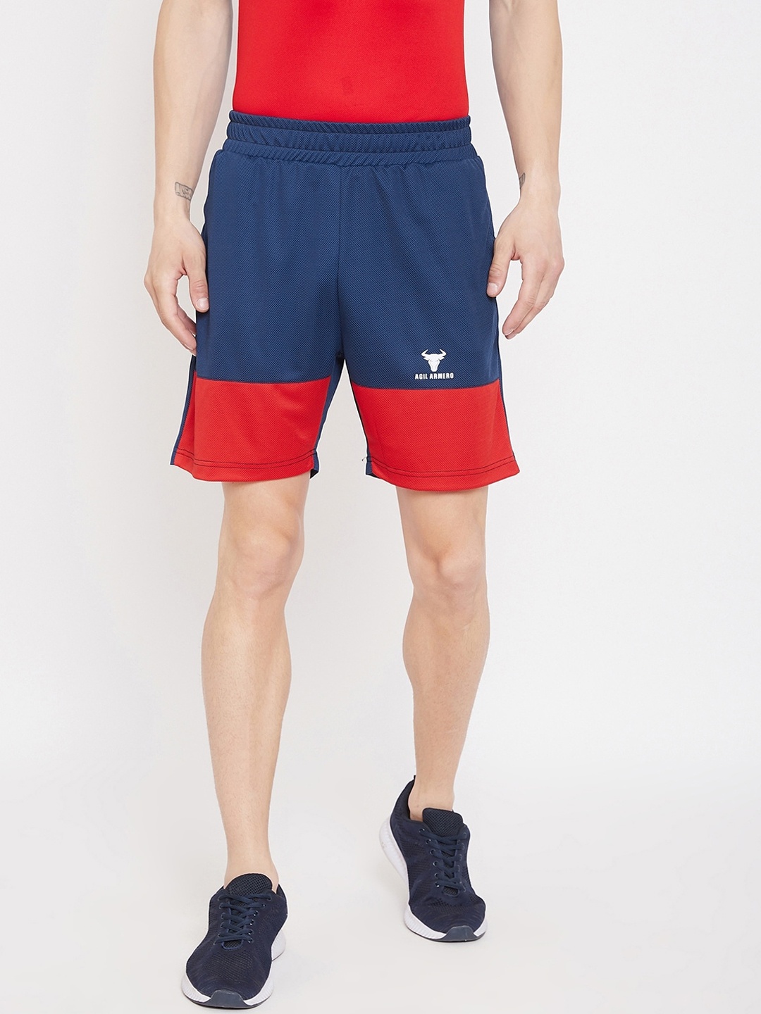 

AGIL ARMERO Men Multi Colourblocked Mid-Rise Sports Shorts