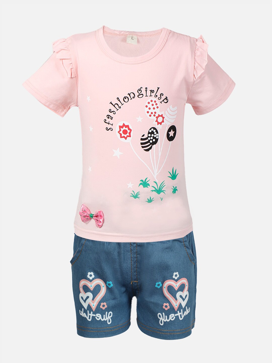 

PASSION PETALS Girls Pink & Blue Printed Top with Shorts