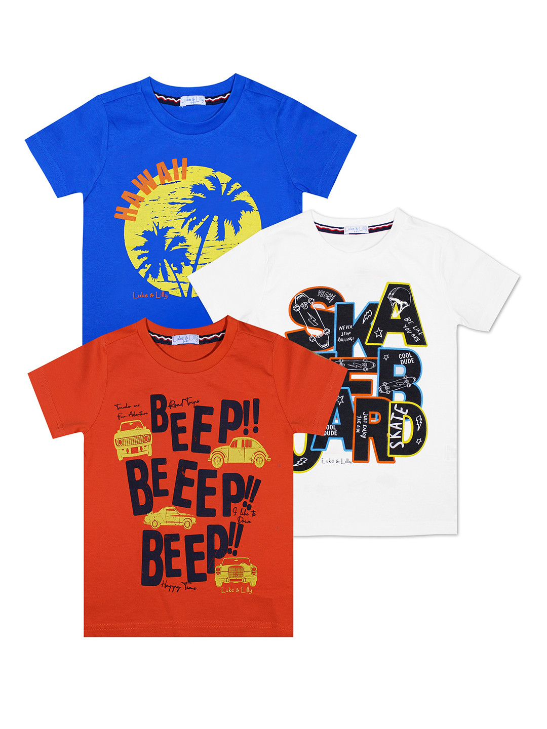 

Luke & Lilly Boys Pack Of 3 Printed Cotton T-shirts, Red