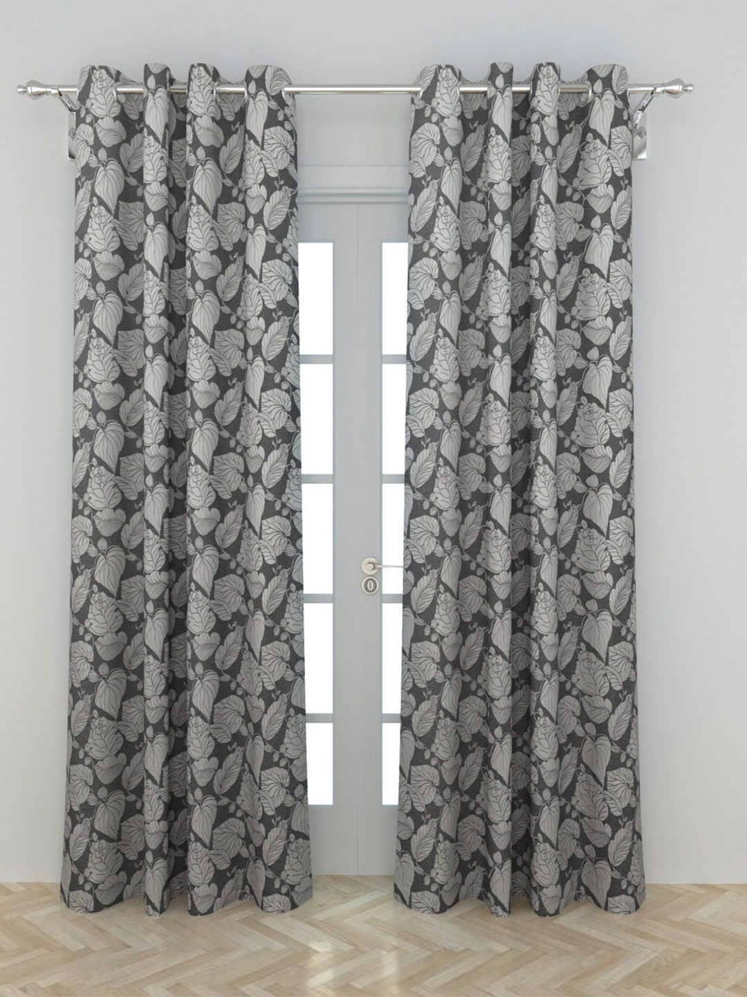 

Home Centre Grey & White Set of 2 Floral Jacquard Door Curtain