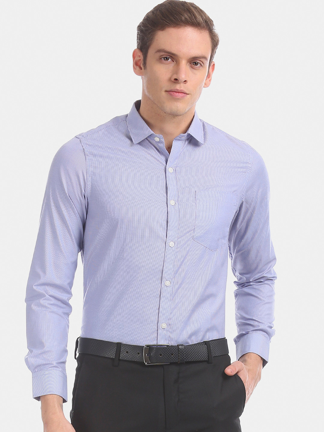 

Excalibur Men Blue Pinstripes Casual Shirt