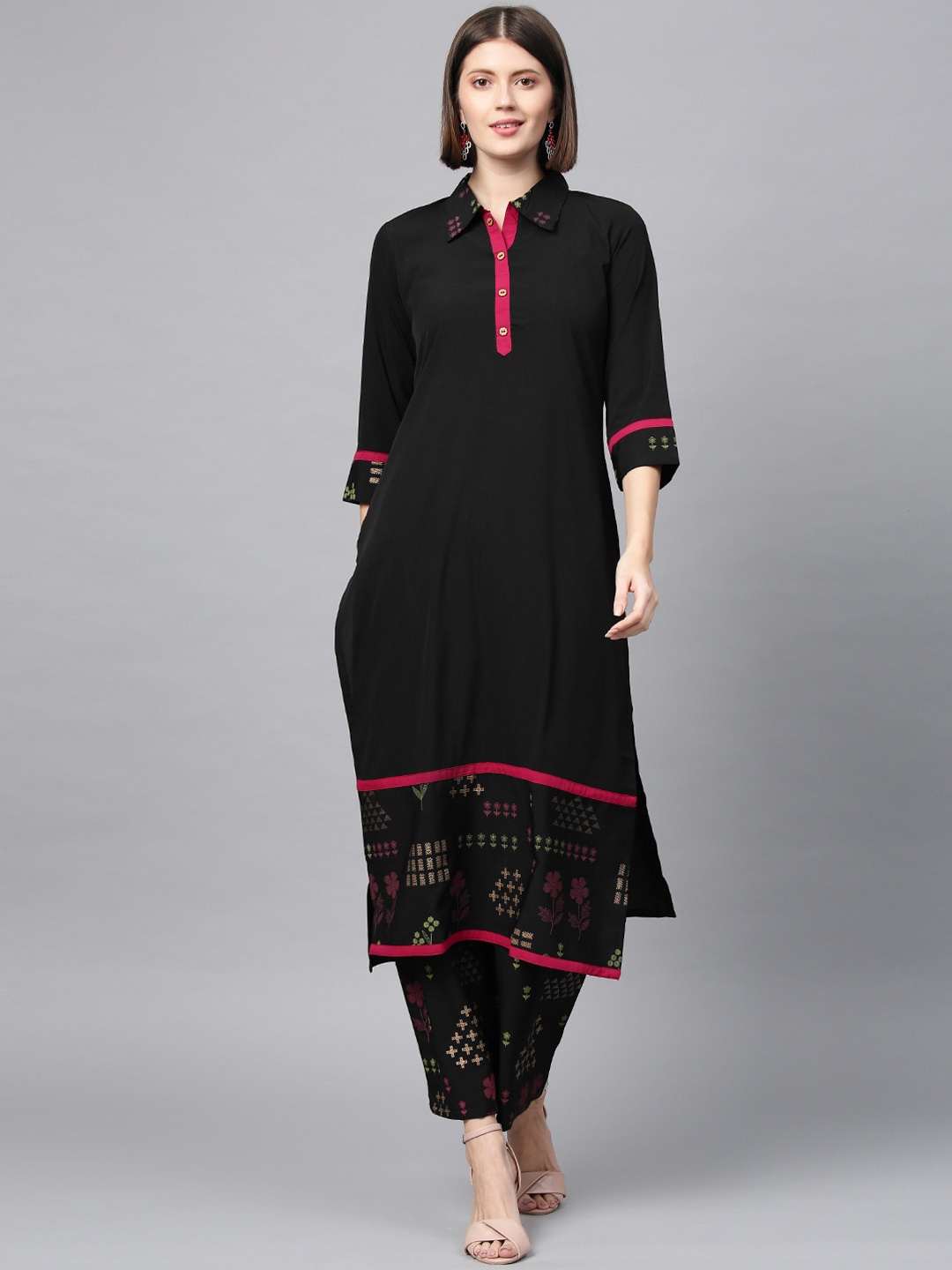 

ZIYAA Women Black Ethnic Motifs Kurta with Palazzos