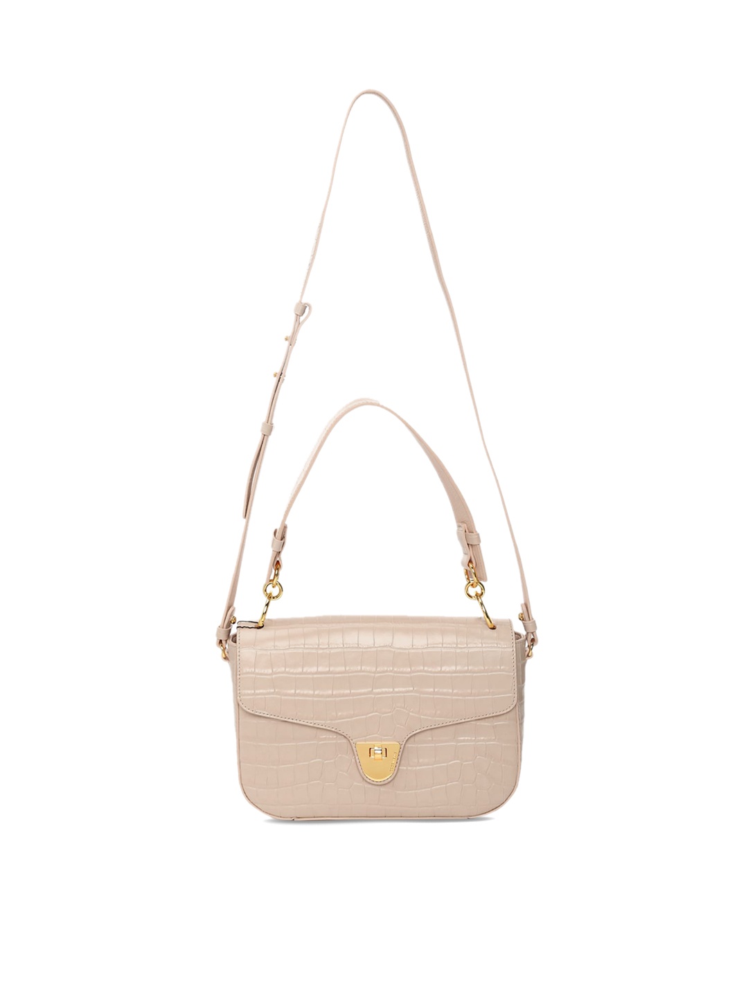 

Coccinelle Beige Textured Leather Quilted Sling Bag
