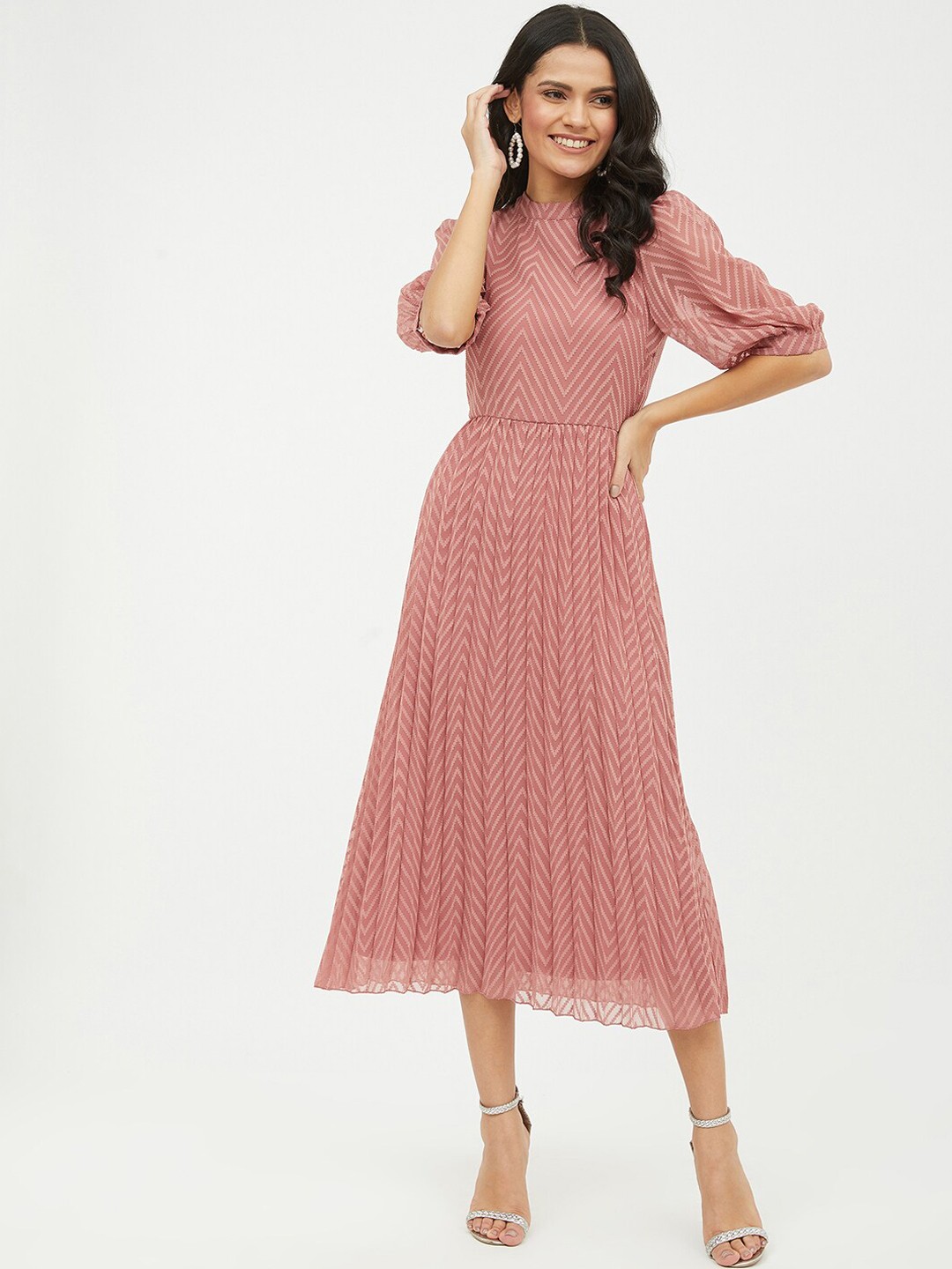 

Harpa Pink A-Line Pleated Midi Dress