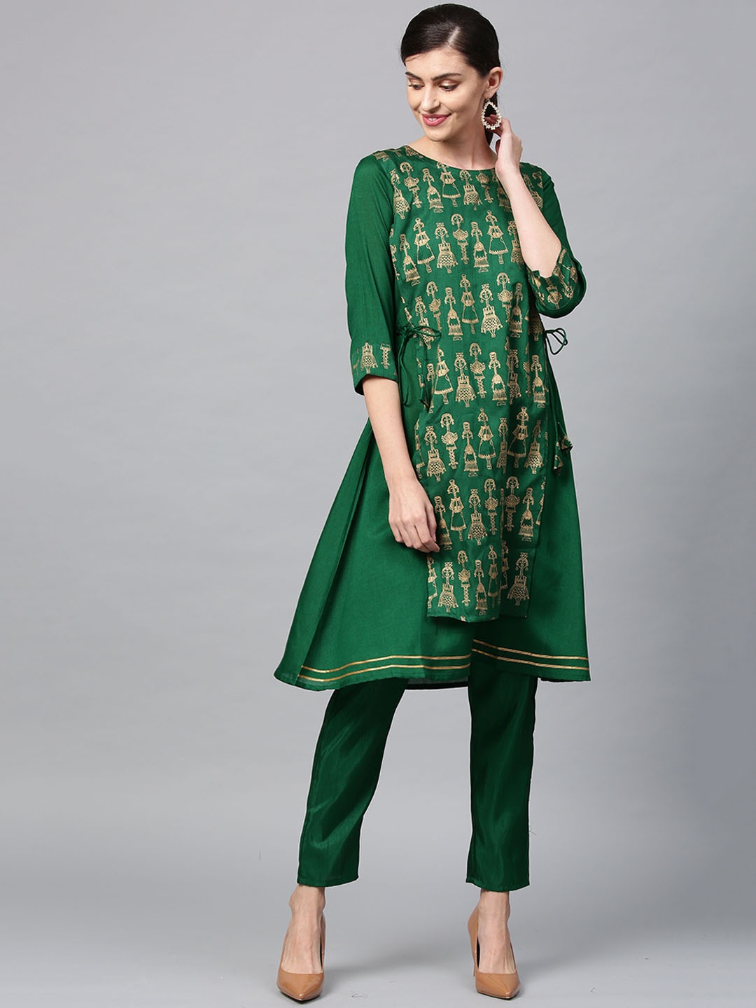 

ZIYAA Women Green Ethnic Motifs Printed Kurta with Trousers