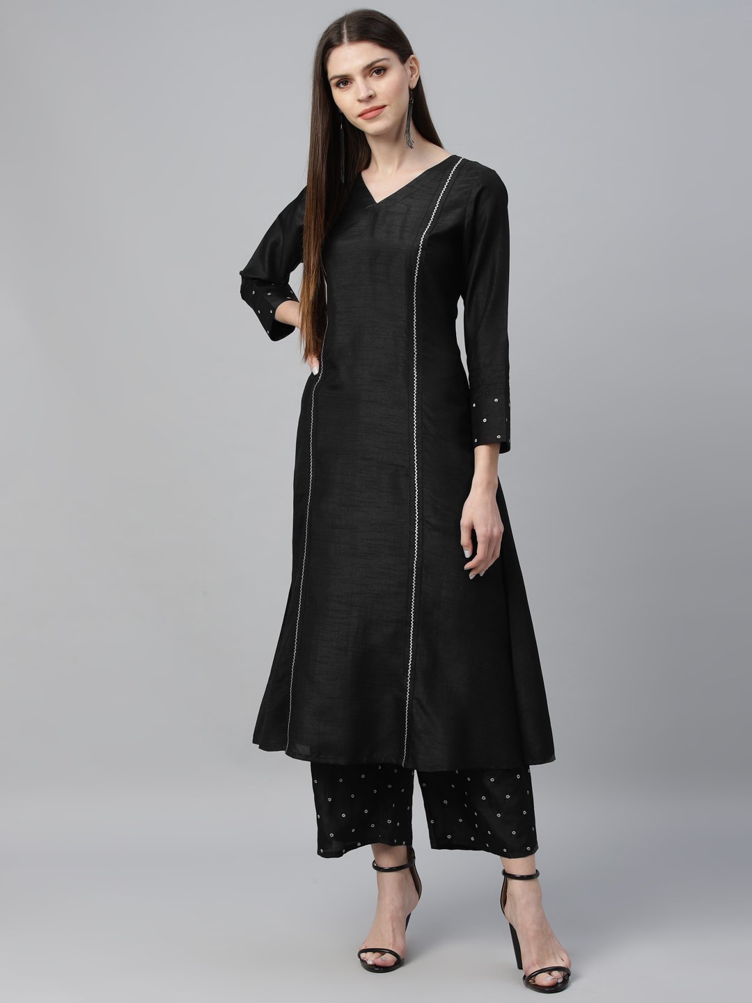 

Libas Women Black Panelled Kurta with Palazzos