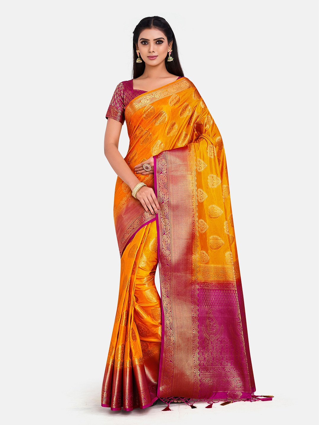 

MIMOSA Gold & Pink Woven Design Zari Art Silk Kanjeevaram Saree
