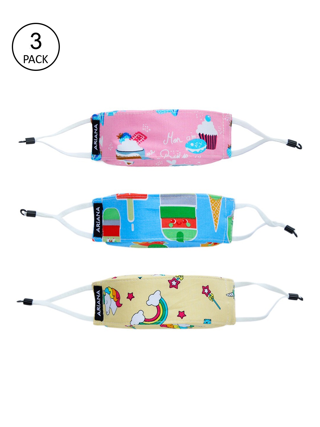 

Ariana Kids Pack Of 3 Printed 7-Ply Pure Cotton Reusable Cloth Face Masks, Pink