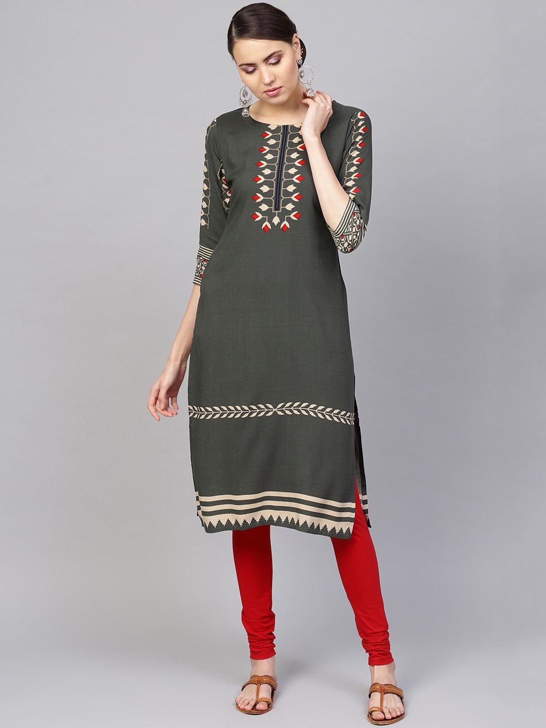 

Libas Women Green Geometric Printed Straight Kurta