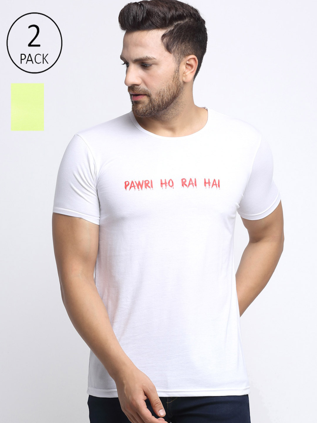 

VIMAL JONNEY Men White Typography 2 Applique T-shirt