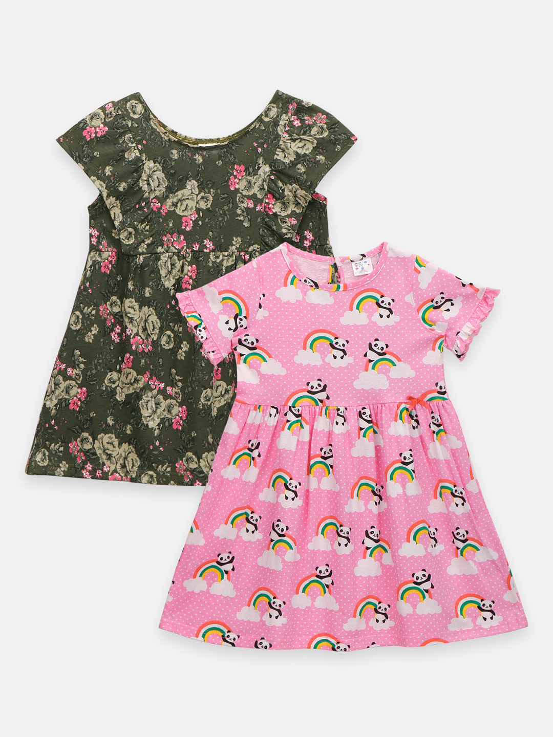 

LilPicks Girls Pack of 2 Olive & Pink A-Line Dress