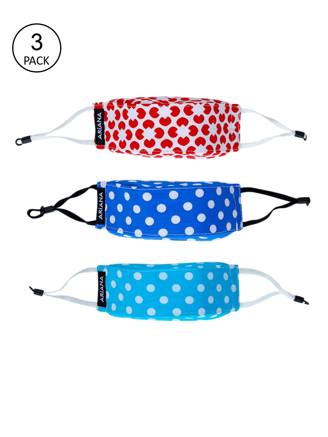 

Ariana Kids Pack Of 3 7-Ply 3D Cotton Reusable Cloth Face Masks, Red