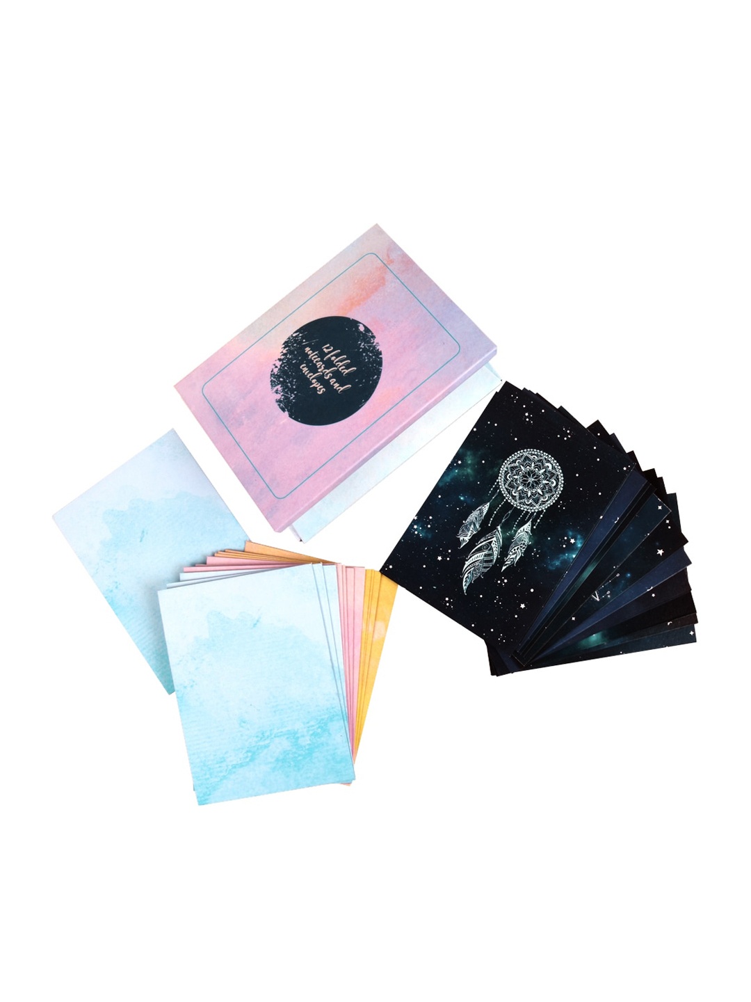 Doodle Set Of 12 Printed Note Cards With Envelops, Pink