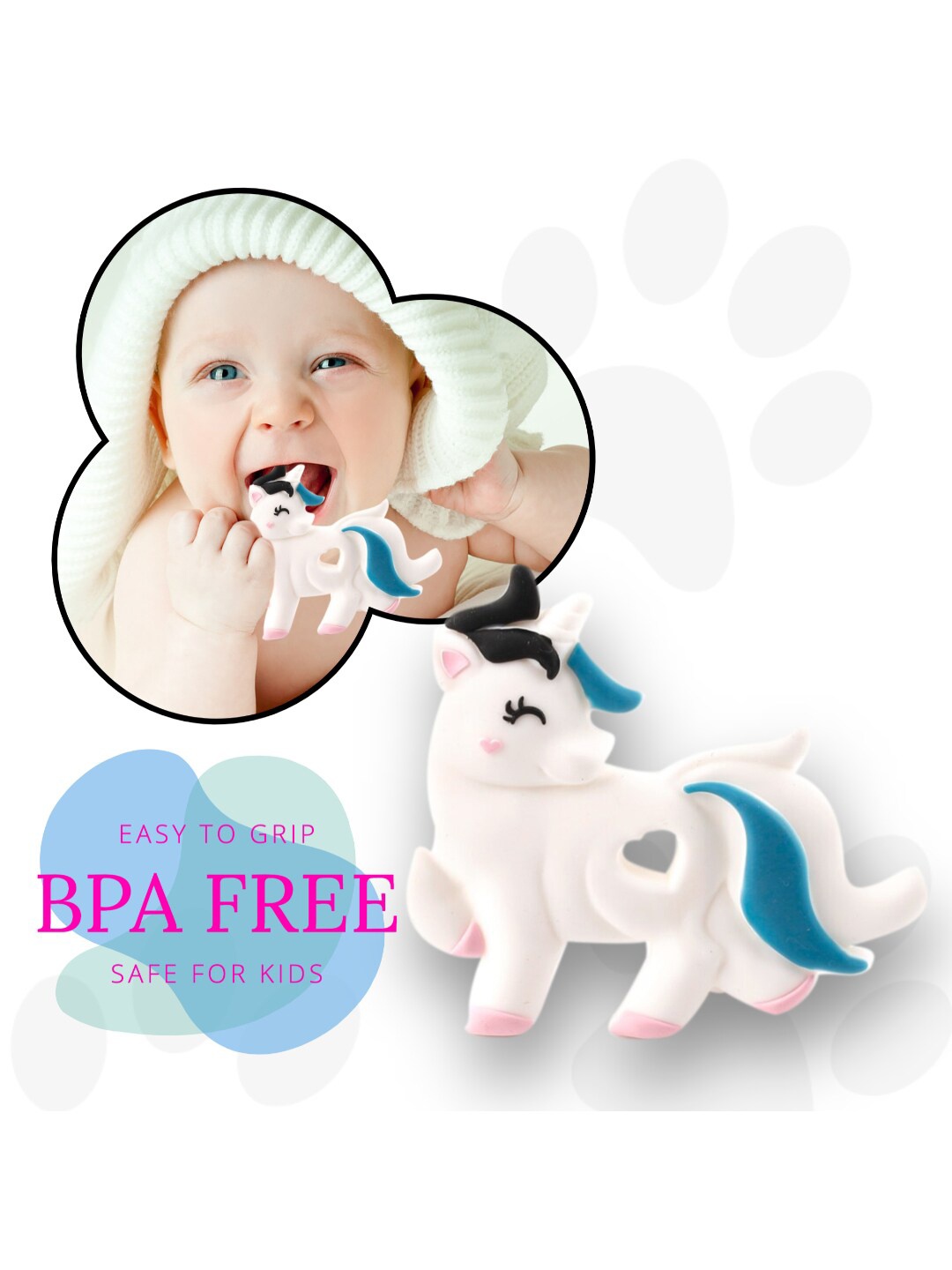 

.GUCHIGU Baby BPA Free Chew Teether Toy, White