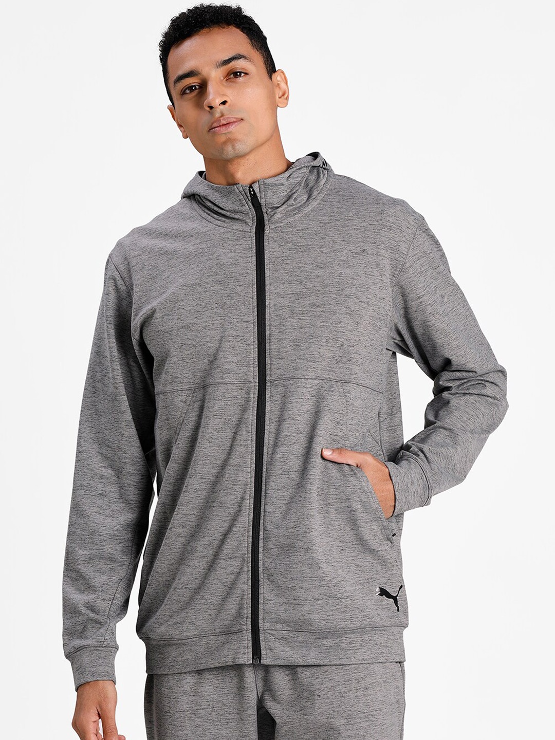 

Puma Men Grey Hooded Training Track Jacket