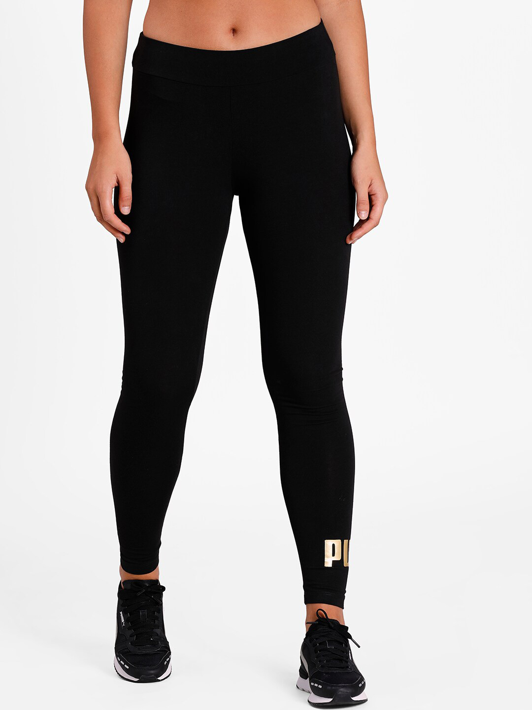 

Puma Women Black Solid Metallic Mid Rise Leggings