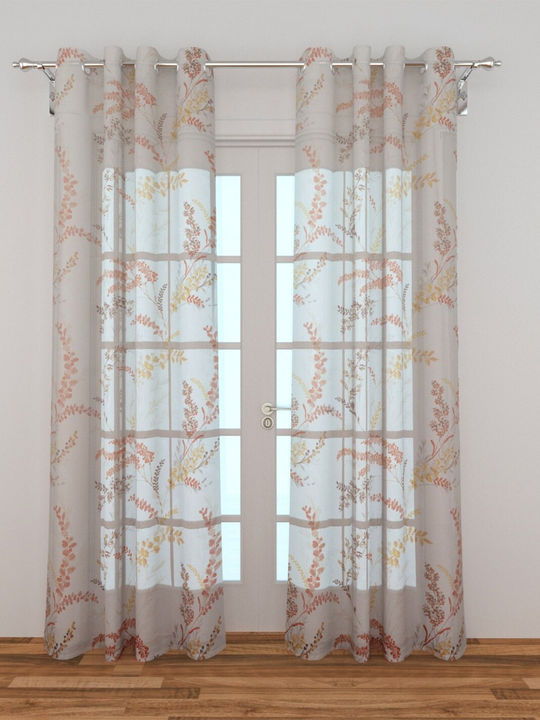 

Home Centre Beige & Peach-Coloured Single Floral Sheer Door Curtain