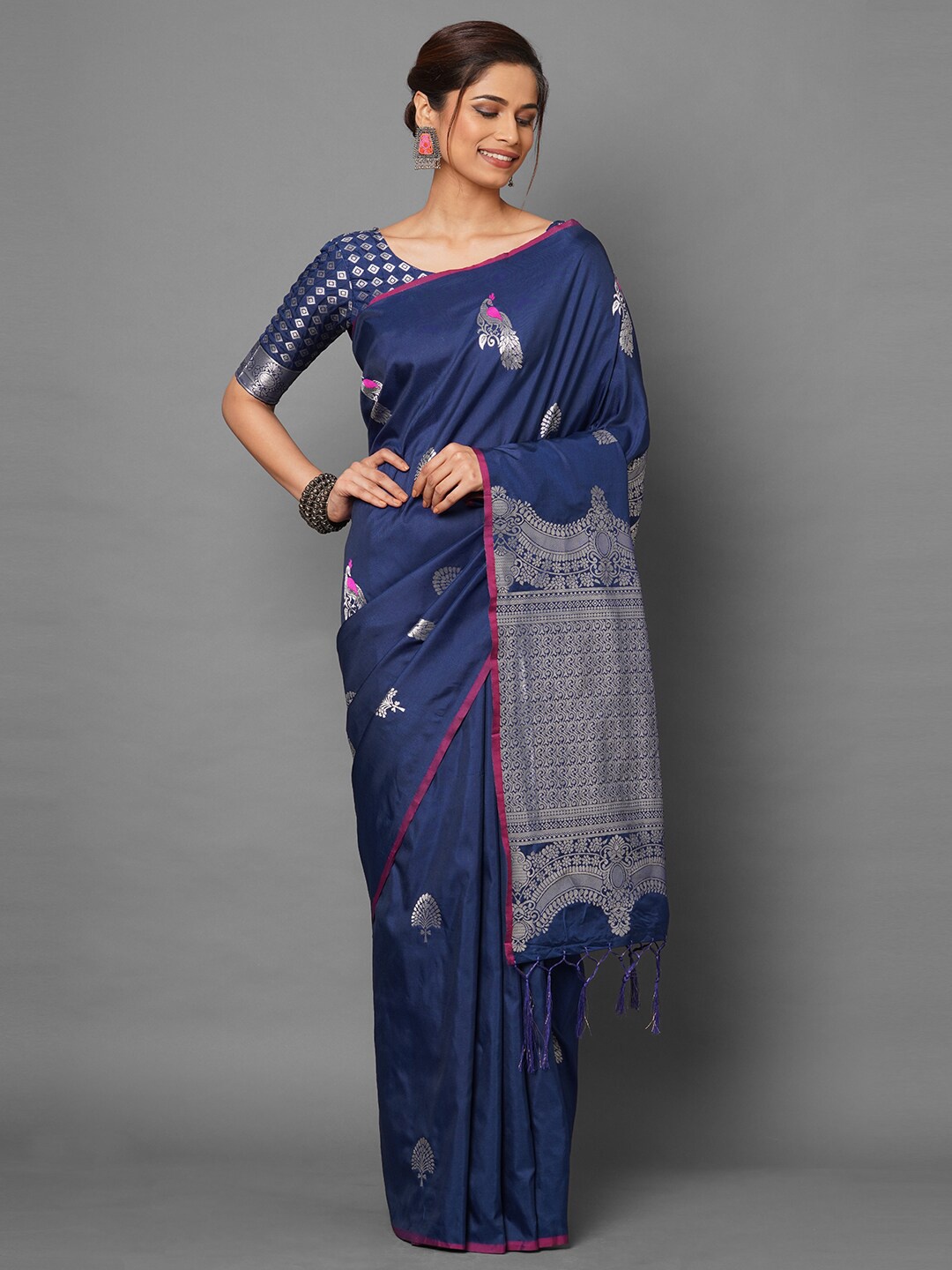 

Saree mall Blue & Pink Silk Blend Banarasi Sarees