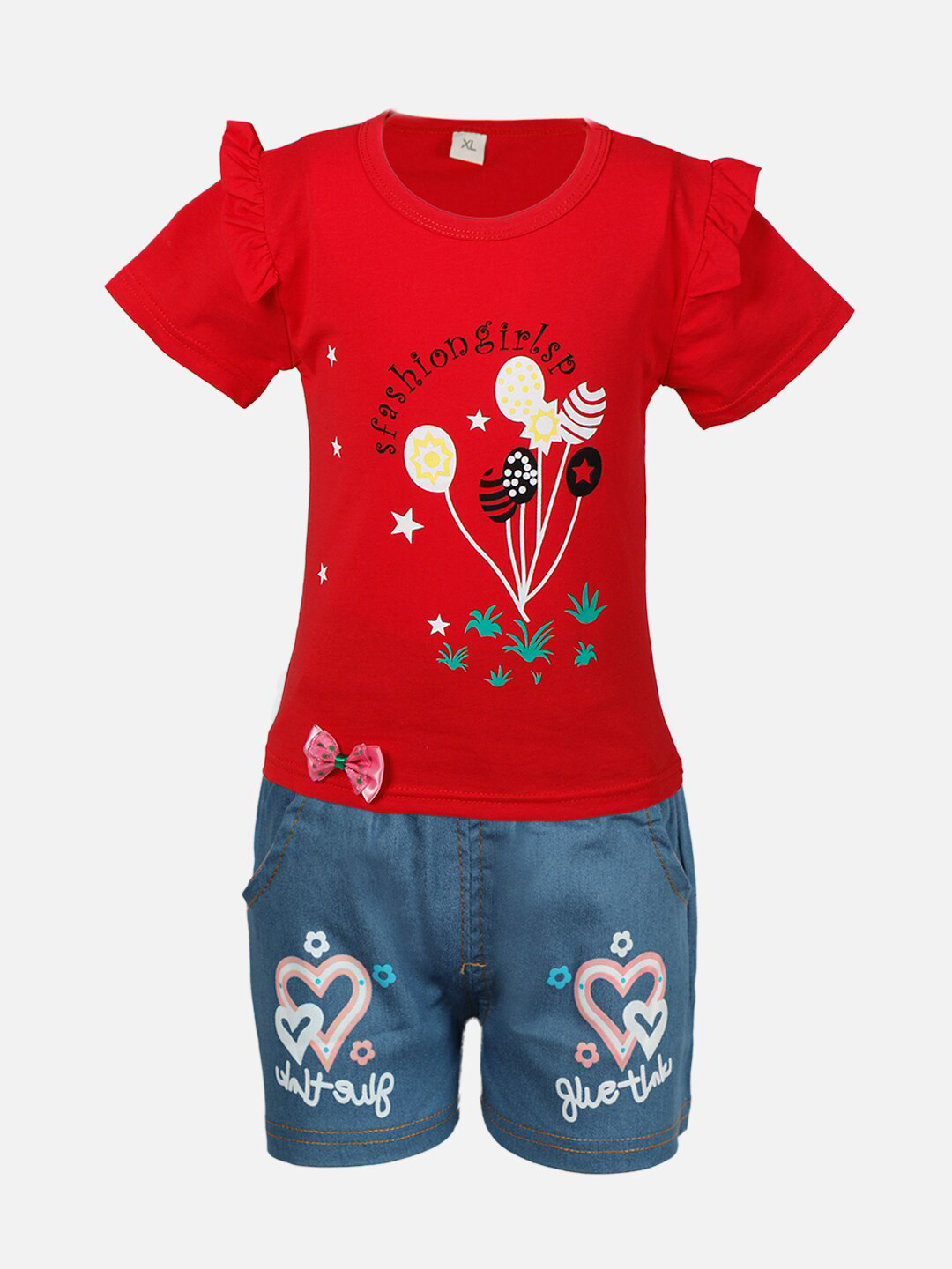 

PASSION PETALS Girls Red & Blue Printed Top with Shorts