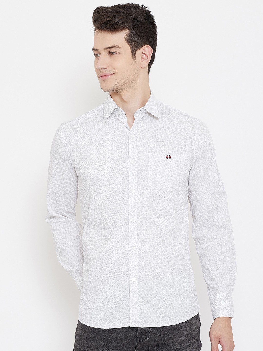 

Crimsoune Club Men White Slim Fit Printed Casual Shirt